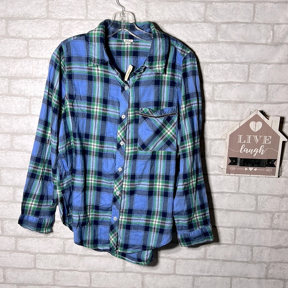 Aerie sleepwear button front plaid top size small